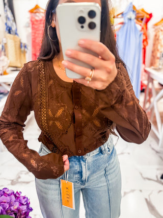 Tell Me a Secret Crochet Cardigan (Chocolate)