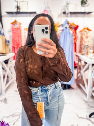 Tell Me a Secret Crochet Cardigan (Chocolate)