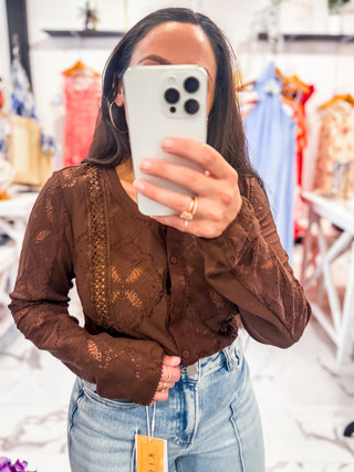 Tell Me a Secret Crochet Cardigan (Chocolate)