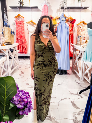 Good Trouble Cowl Neck Maxi Dress (Olive)