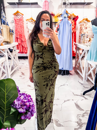 Good Trouble Cowl Neck Maxi Dress (Olive)