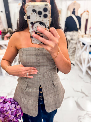 Highline Strapless Plaid Top (Light Taupe Multi)