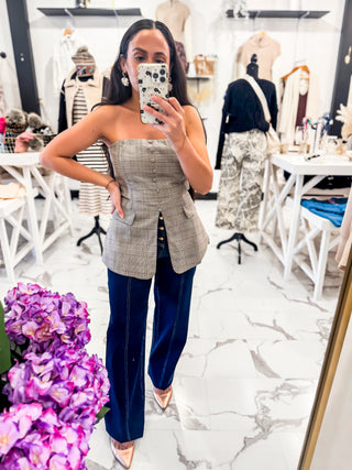 Highline Strapless Plaid Top (Light Taupe Multi)