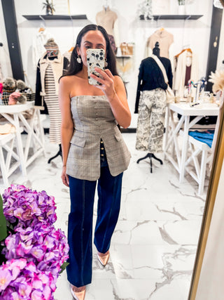 Highline Strapless Plaid Top (Light Taupe Multi)