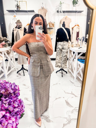 Highline Plaid Midi Skirt (Light Taupe Multi)