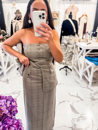 Highline Plaid Midi Skirt (Light Taupe Multi)