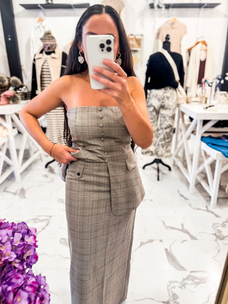 Highline Plaid Midi Skirt (Light Taupe Multi)