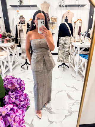 Highline Plaid Midi Skirt (Light Taupe Multi)
