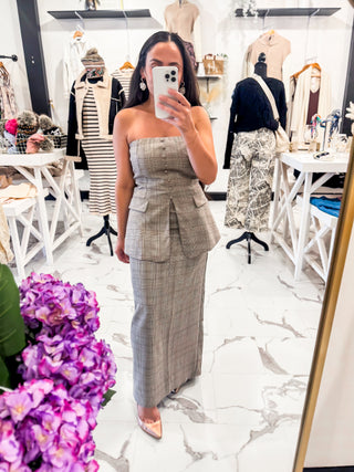 Highline Plaid Midi Skirt (Light Taupe Multi)