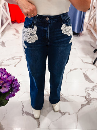 Lacey Oh Lacey Wide Leg Jeans (Dark Wash)
