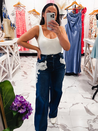 Lacey Oh Lacey Wide Leg Jeans (Dark Wash)