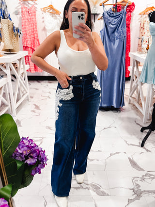 Lacey Oh Lacey Wide Leg Jeans (Dark Wash)