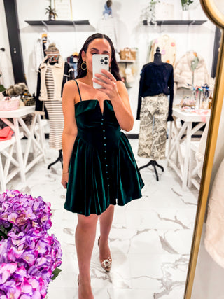 Terra Tone Velvet Mini Dress (Hunter Green)