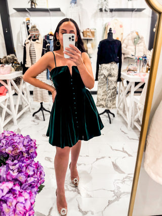 Terra Tone Velvet Mini Dress (Hunter Green)