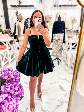 Terra Tone Velvet Mini Dress (Hunter Green)