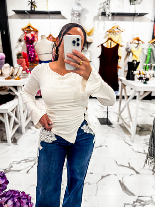 A Little Off Center Knit Top (Cream)