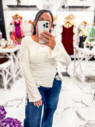 A Little Off Center Knit Top (Cream)