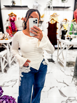 A Little Off Center Knit Top (Cream)
