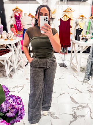 Well Suited Tweed Wide Leg Pants (Brown)