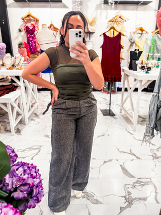 Well Suited Tweed Wide Leg Pants (Brown)