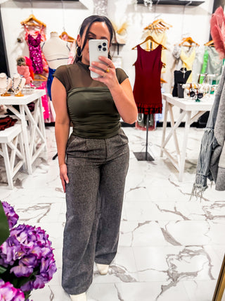 Well Suited Tweed Wide Leg Pants (Brown)