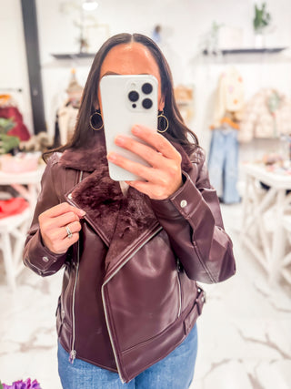 Moto Faux Fur Burgundy Jacket 