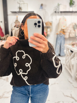 Sketchbook Embroidery Sweater (Chocolate)