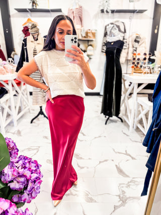 Don't Mind Me Satin Maxi Skirt (Cranberry)