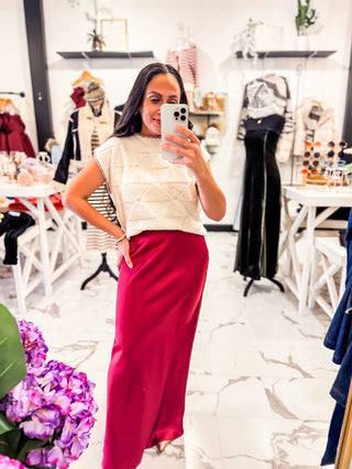 Don't Mind Me Satin Maxi Skirt Cranberry