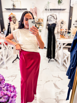 Don't Mind Me Satin Maxi Skirt (Cranberry)