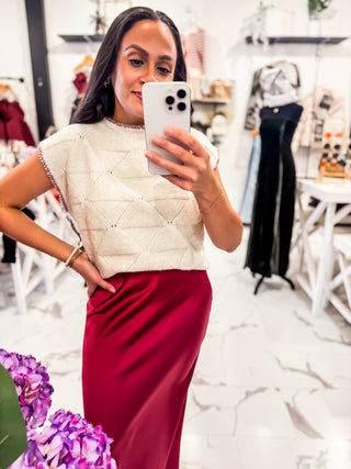 Busy Woman High Neck Sweater Cream/Mauve