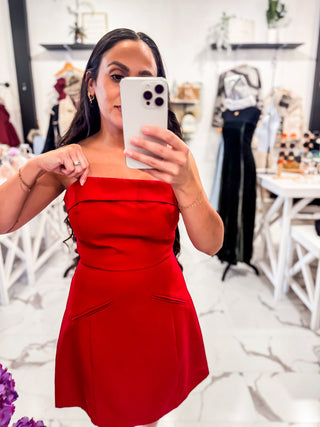 Red A Line Strapless Mini Dress