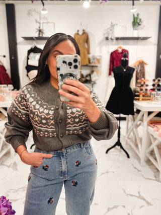 Heirloom Knit Printed Cardigan (Heather Grey)