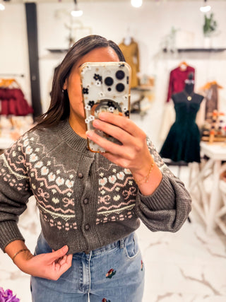Heirloom Knit Printed Cardigan (Heather Grey)