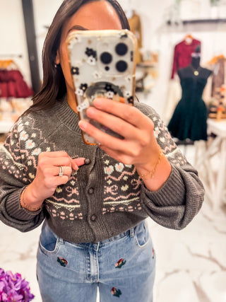 Heirloom Knit Printed Cardigan (Heather Grey)