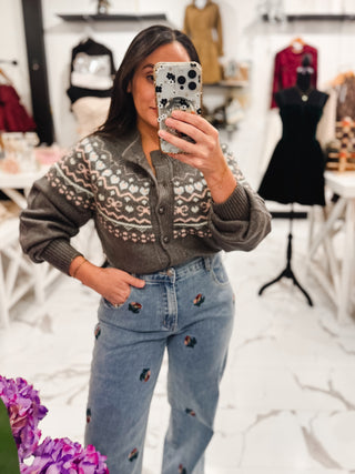 Heirloom Knit Printed Cardigan (Heather Grey)