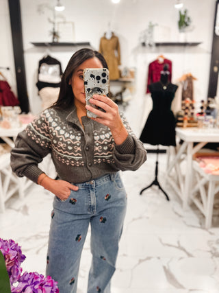 Heirloom Knit Printed Cardigan (Heather Grey)