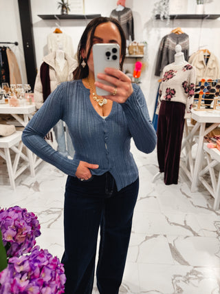 Love Language Ribbed Cardigan (Dusty Navy)
