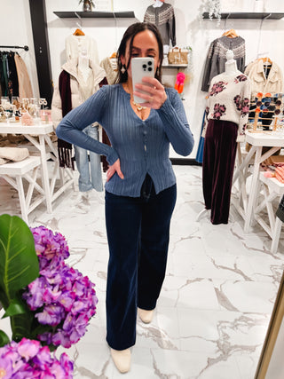 Love Language Ribbed Cardigan (Dusty Navy)