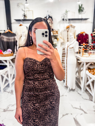 The Flirt Factor Leopard Midi Dress (Brown)