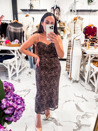 The Flirt Factor Leopard Midi Dress (Brown)