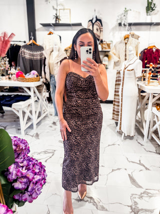 The Flirt Factor Leopard Midi Dress (Brown)