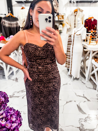 The Flirt Factor Leopard Midi Dress (Brown)