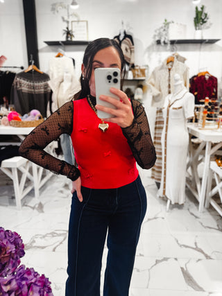 Little Bow Moment Knit Top (Red)