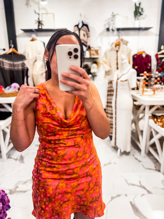 Burning Desire Floral Mini Dress (Pink/Orange)