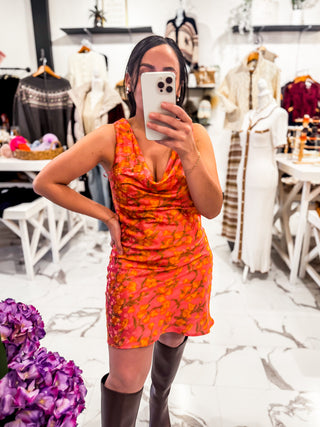 Burning Desire Floral Mini Dress (Pink/Orange)