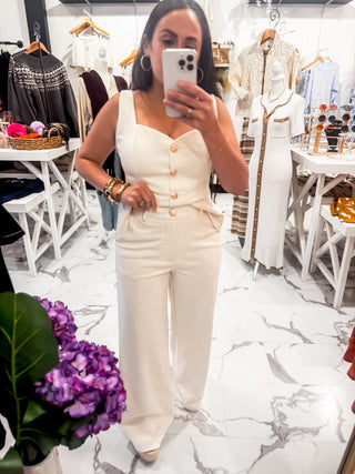 Pretty Little Buttons Flare Trousers (Cream)