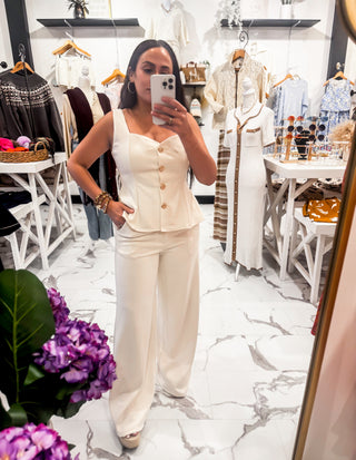 Pretty Little Buttons Flare Trousers (Cream)