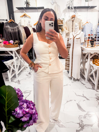 Pretty Little Button Flare Top (Cream)