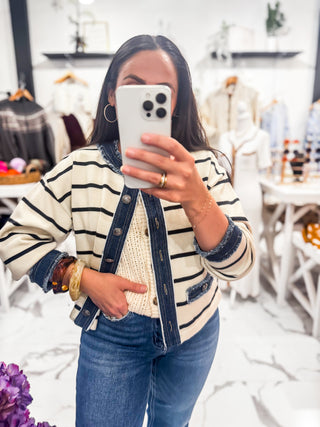 French Girl Favorite Stripe Cardigan (Cream/Black)